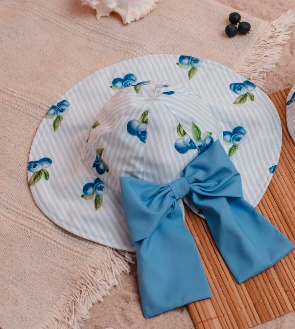 Meia pata blueberry print bow sun hat