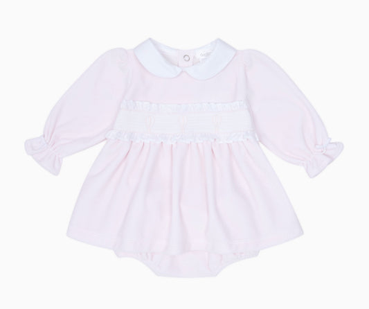 Deolinda pink velour air balloon smocked dress set