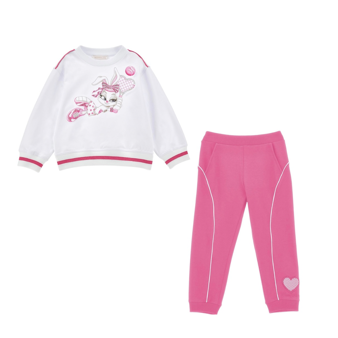 Monnalisa white & pink bunny tennis tracksuit