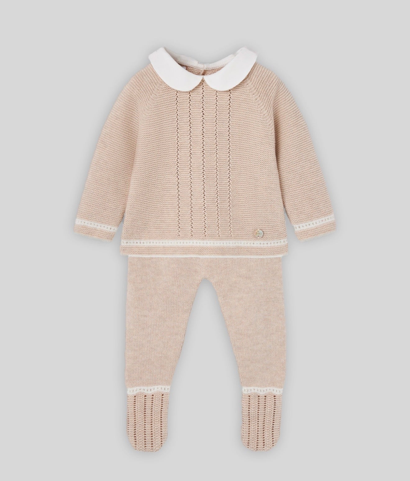 Paz Rodriguez beige knitted collared legging set