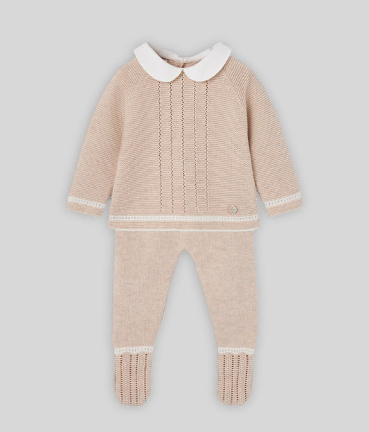 Paz Rodriguez beige knitted collared legging set