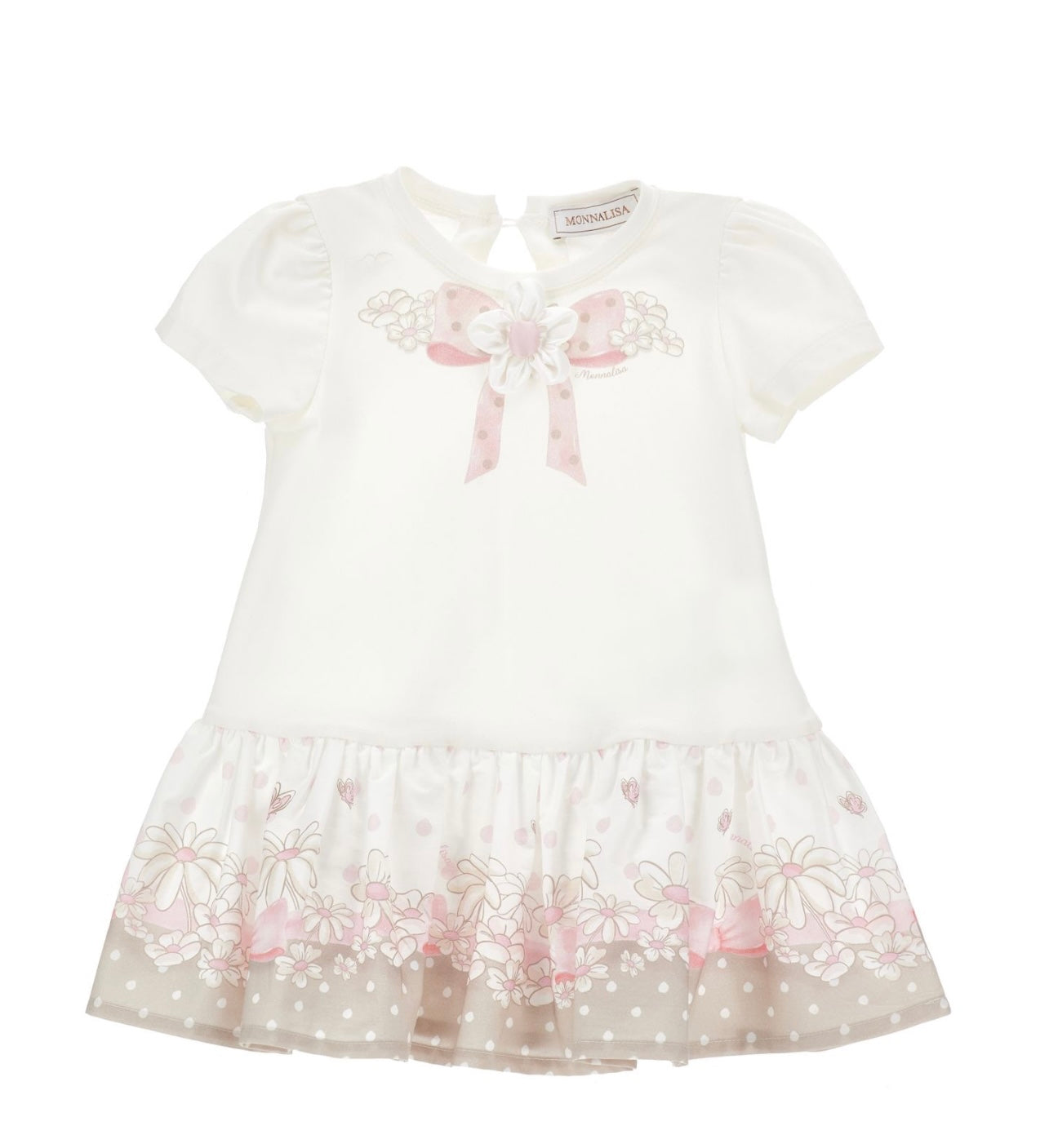 PRE ORDER - monnalisa beige & pink daisies dress