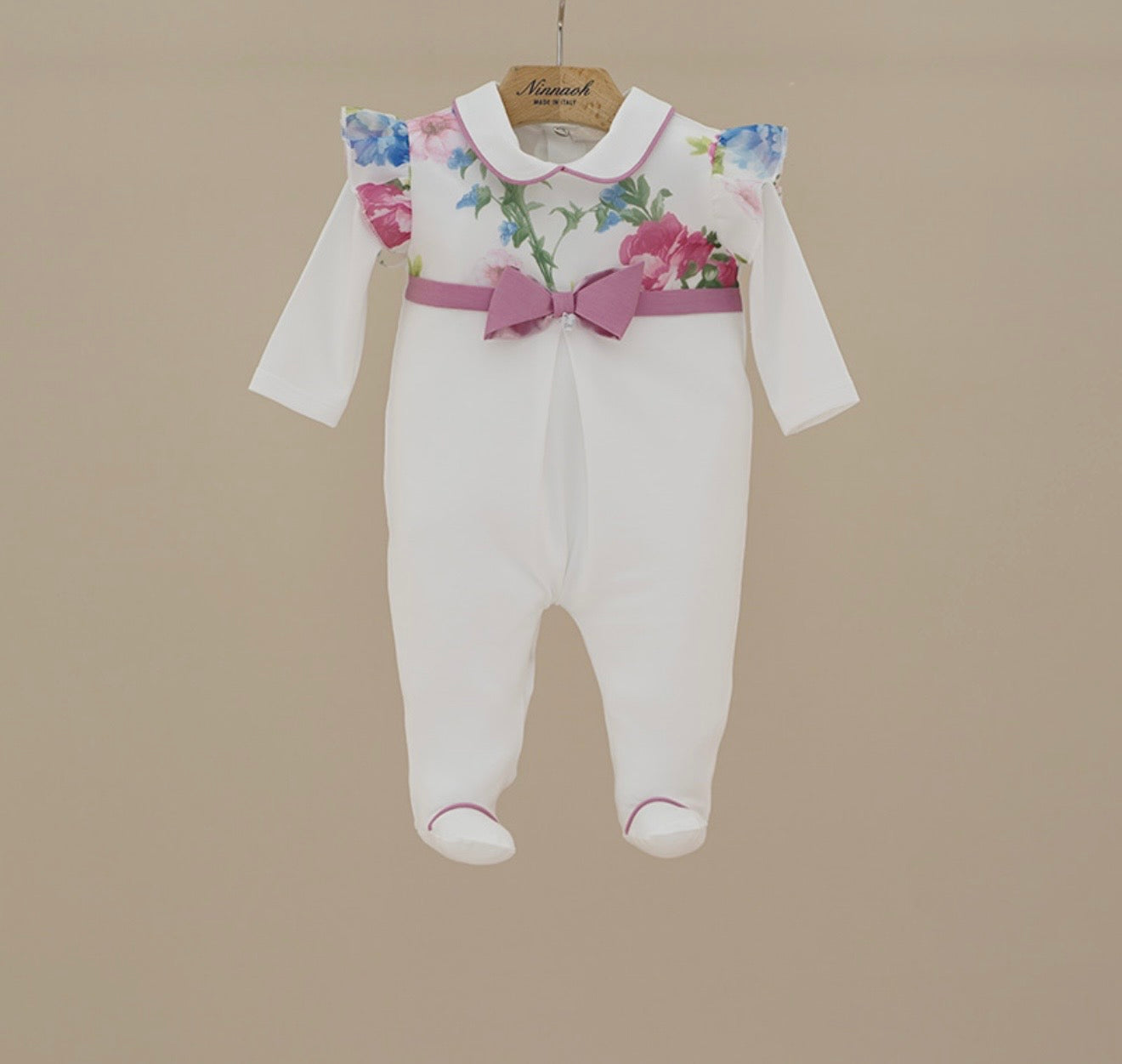Ninnoah pink & blue roses babygrow