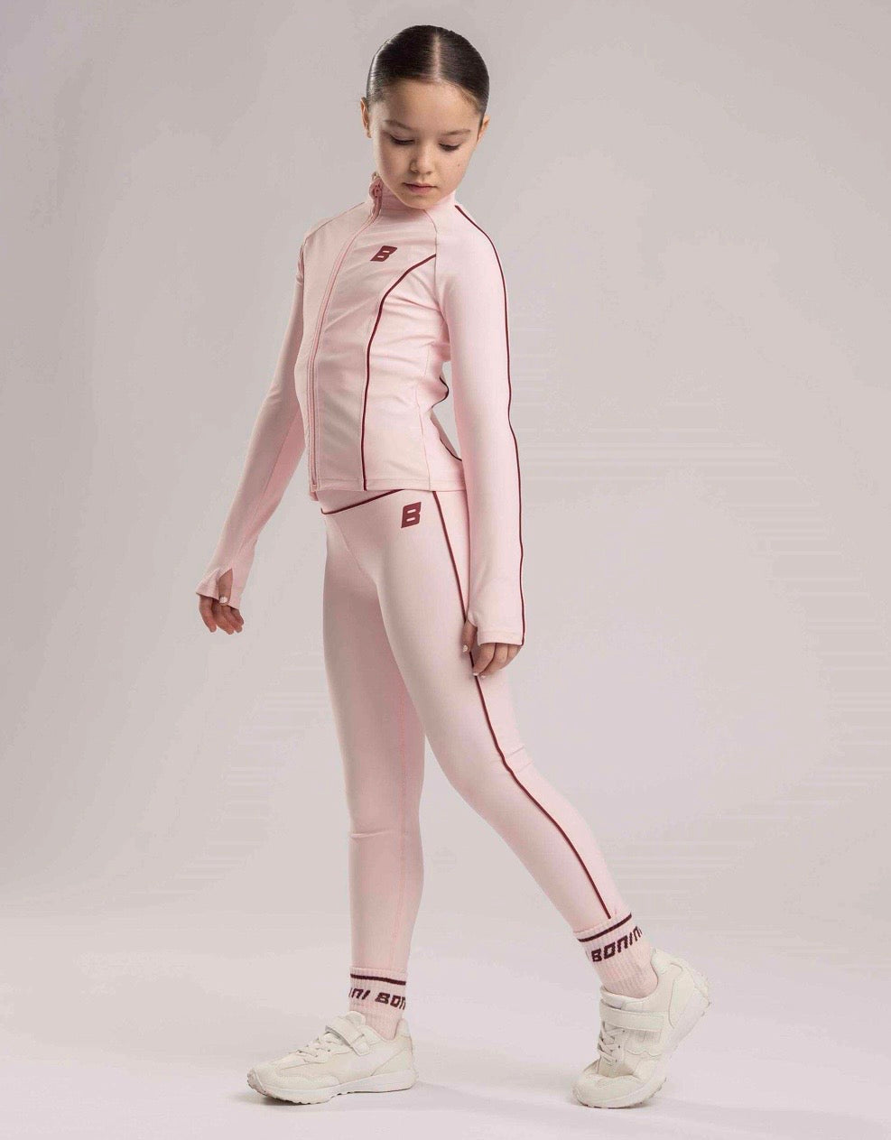 Bonini revive light pink & burgundy zip up and legging set