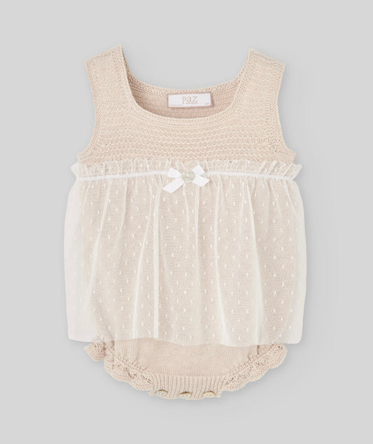 PRE ORDER - Paz beige lace knit romper