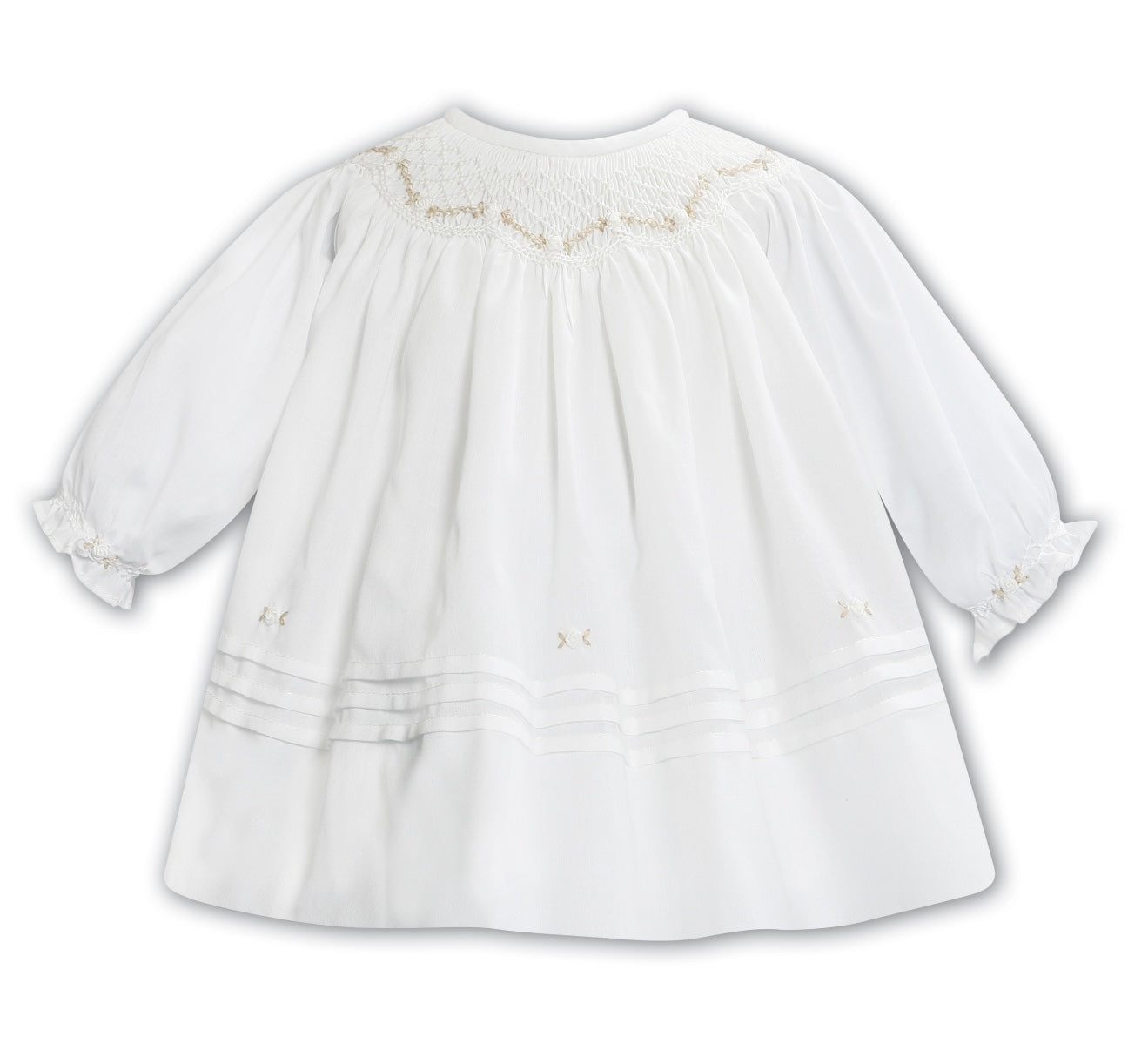 Sarah Louise ivory & beige smocked & flower embroidered dress