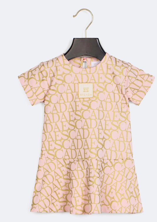 PRE ORDER - Escada pink & gold logo printed dress