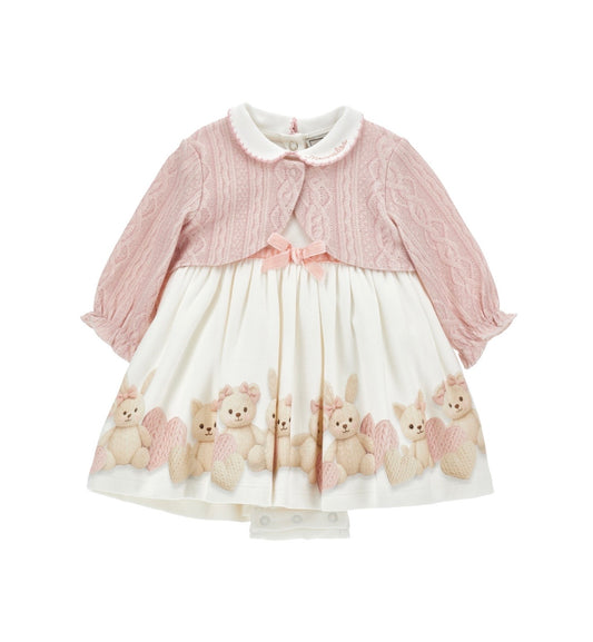 PRE ORDER - monnalisa pink teddy dress & cardigan set