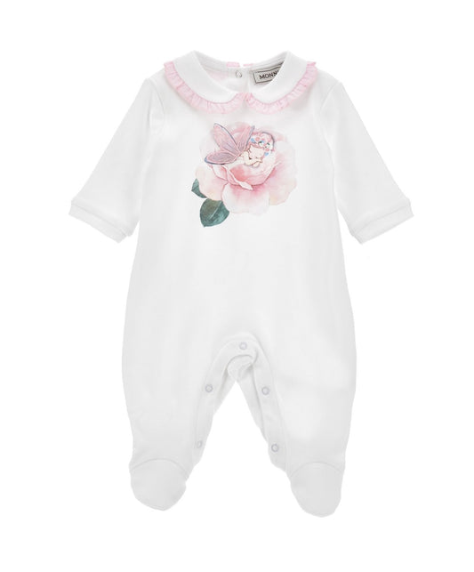 PRE ORDER - monnalisa white rose butterfly babygrow