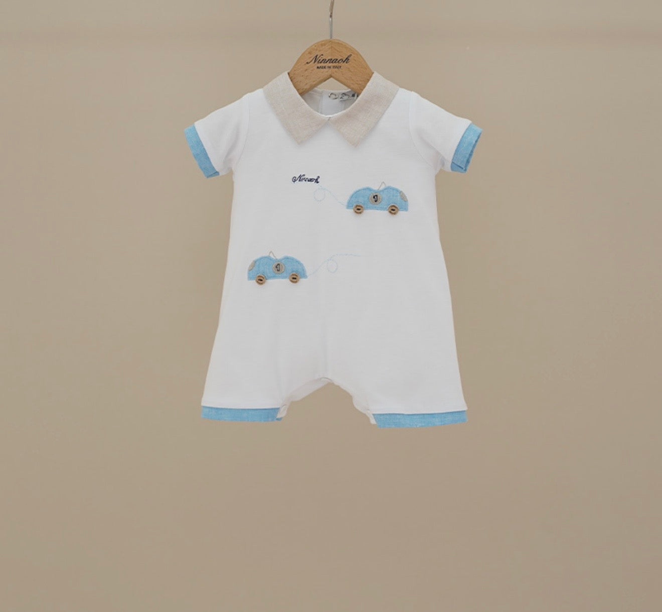 Ninnoah white & blue car romper