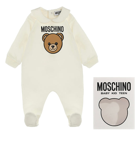 Moschino ivory teddy logo babygrow