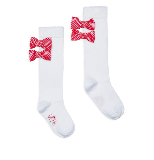 Adee ‘love story’ check bow knee high socks