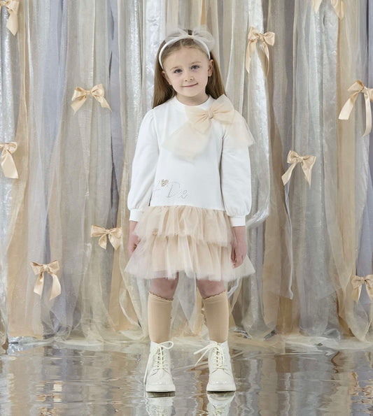 PRE ORDER - Adee Brandy beige tulle bow dress