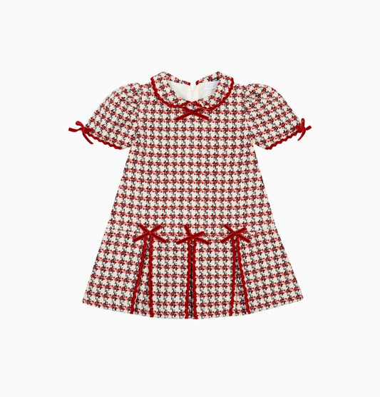 PRE ORDER - Chic by Deolinda red tweed check pleated dress