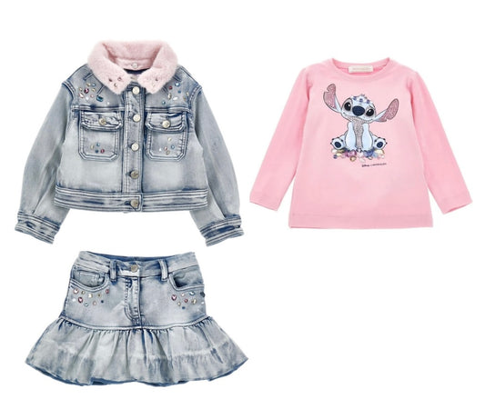 Monnalisa stitch x angel denim 3 piece set