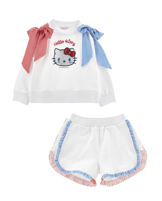 PRE ORDER - monnalisa hello kitty white bow sporty sweatshirt & short set