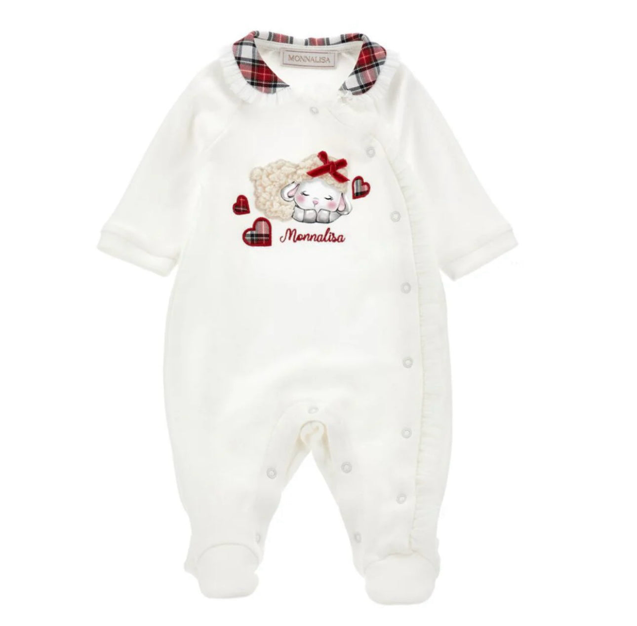 Monnalisa ivory tartan appliqué babygrow