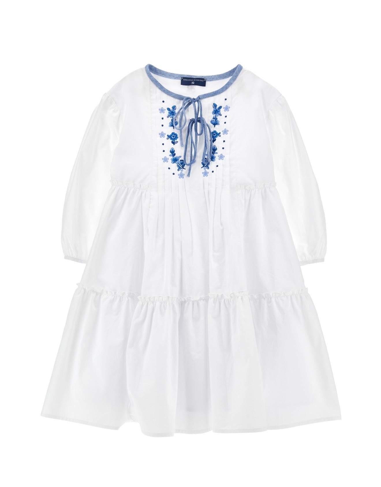 Ermanno Scervino white cotton blue embroidered dress