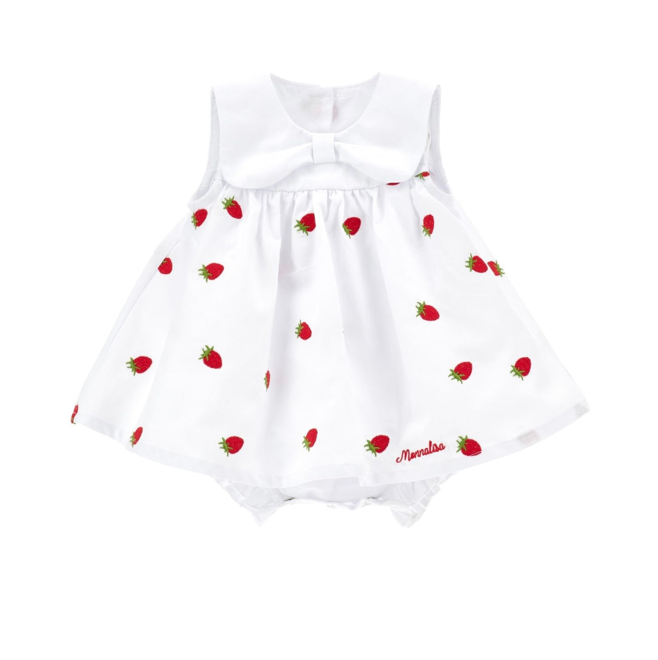 PRE ORDER - monnalisa white cotton strawberry romper dress