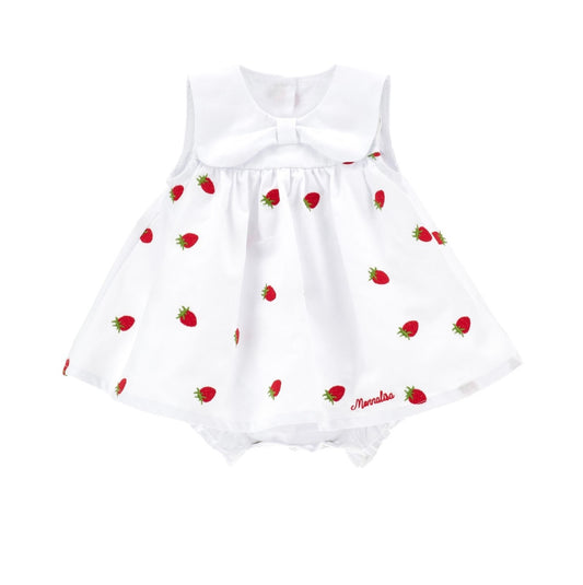 PRE ORDER - monnalisa white cotton strawberry romper dress