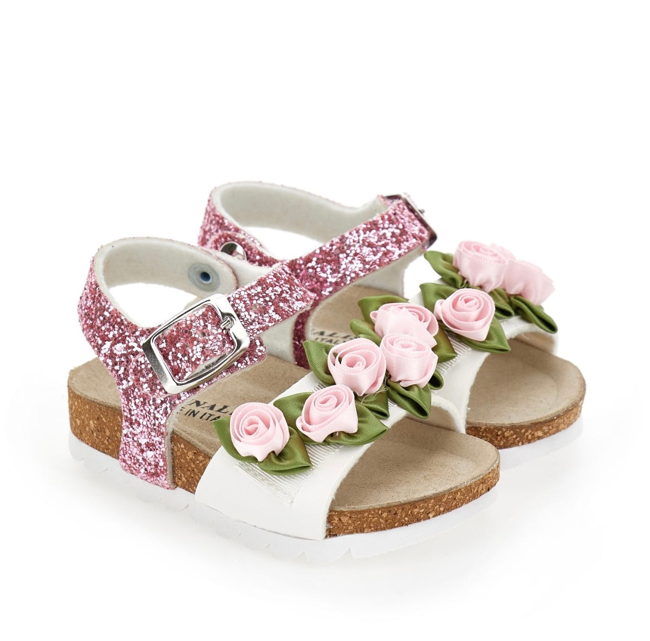 monnalisa pink flower glitter sandals