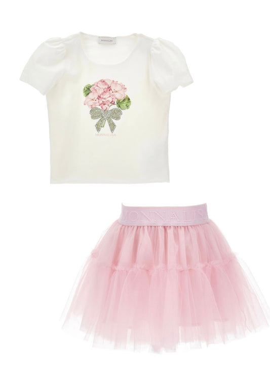 PRE ORDER - monnalisa pink peony tulle skirt set