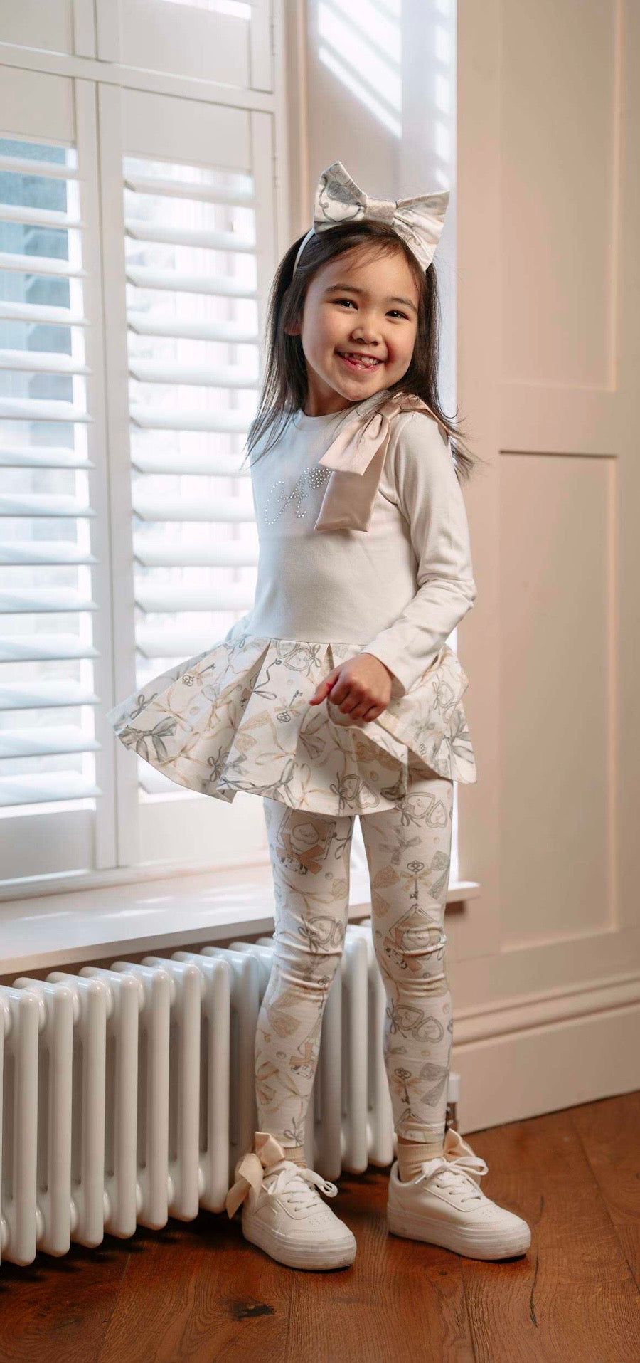 PRE ORDER - Adee Blake beige bow print peplum legging set