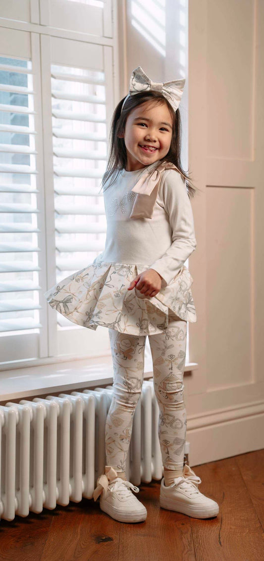 PRE ORDER - Adee Blake beige bow print peplum legging set