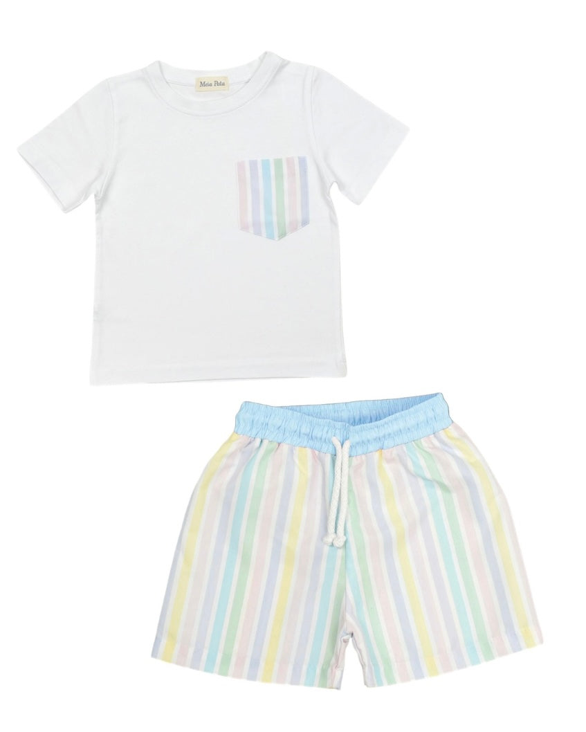 PRE ORDER - meia pata pastel stripe boys trunk & t-shirt swim set