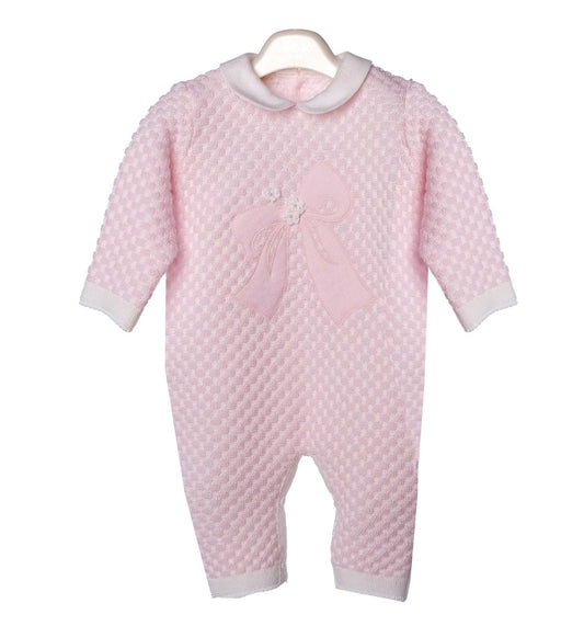 Bimbalo baby girls pink knit bow embellished babygrow