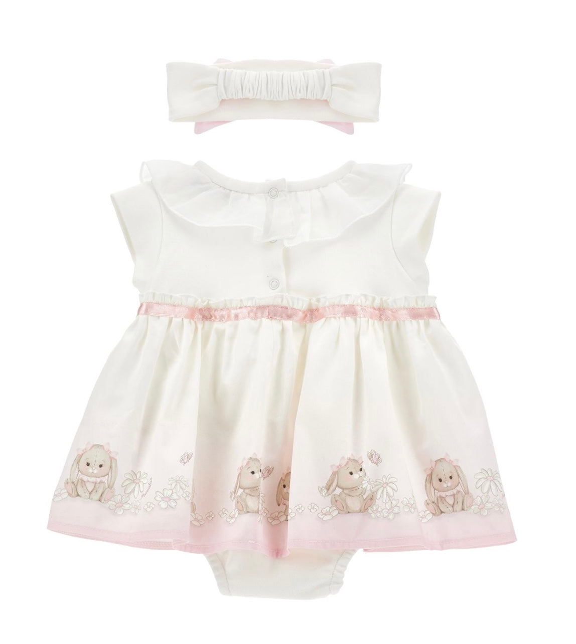 PRE ORDER - monnalisa pink bunny & daisies cotton romper dress and headband