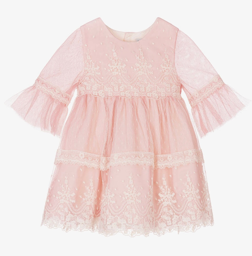 Abel & lula pink embroidered tulle dress