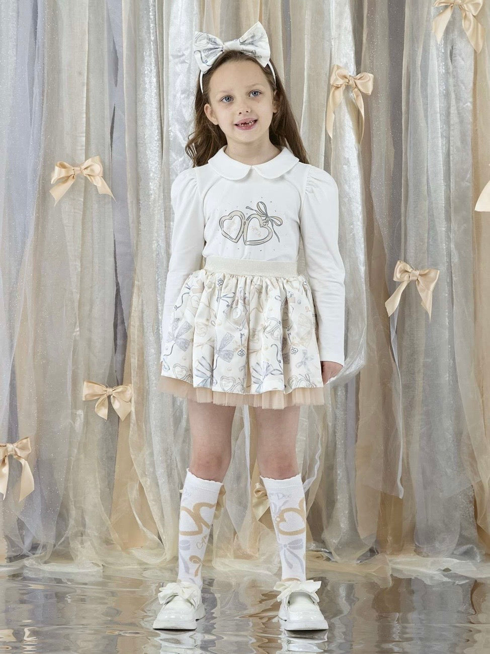 PRE ORDER - Adee Brie beige bow print skirt set