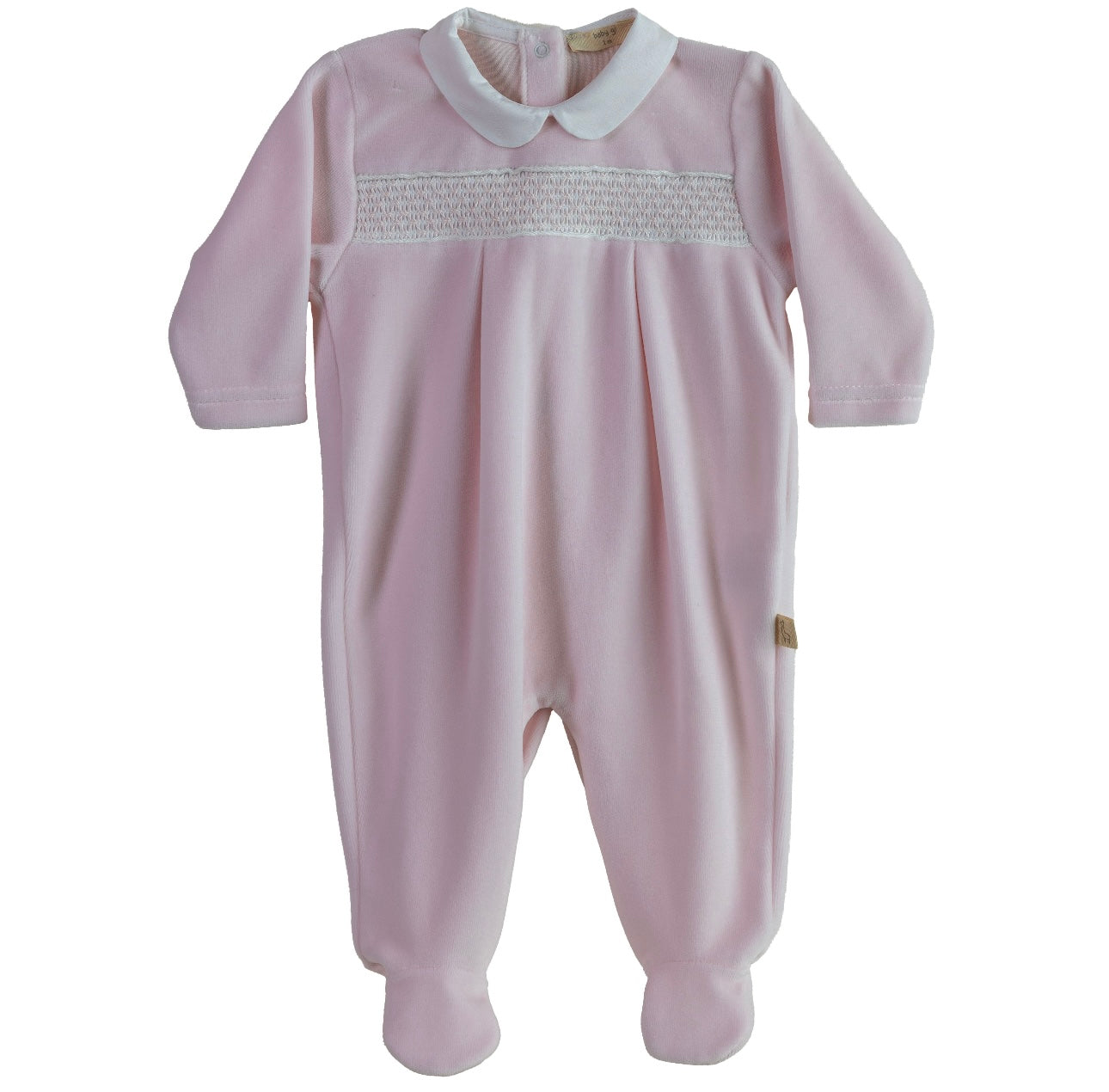 Baby Gi pink velour smocked babygrow