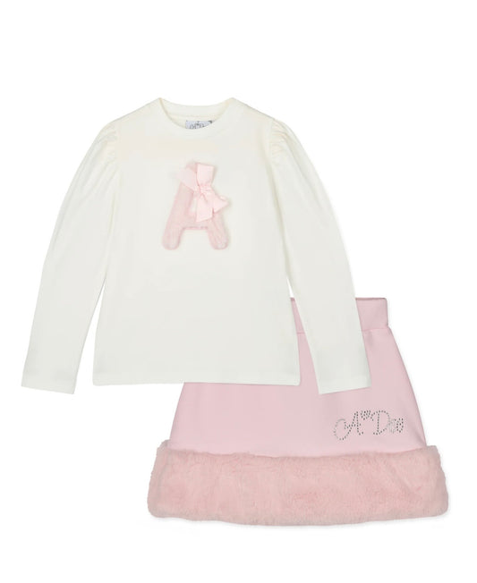 Adee pink & white Andrea fur skirt set