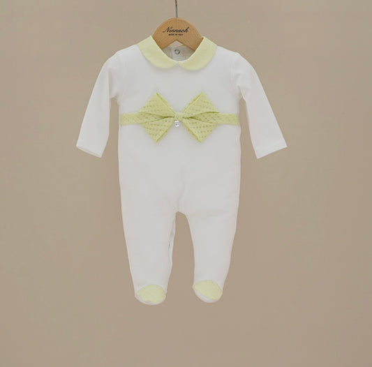 Ninnoah lime cotton bow babygrow