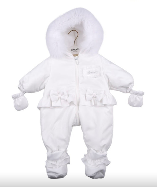 Bimbalo white bow snowsuit