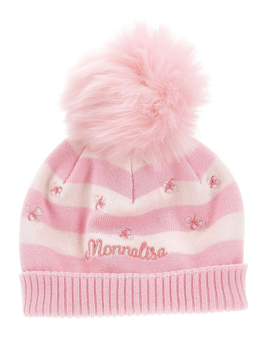 monnalsa pink stripe pompom wool mix hat