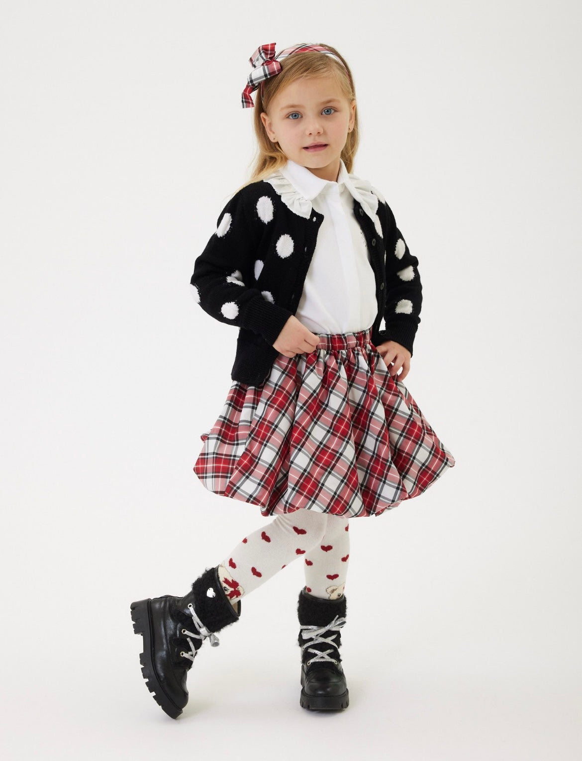 Monnalisa Teddy and tartan skirt set