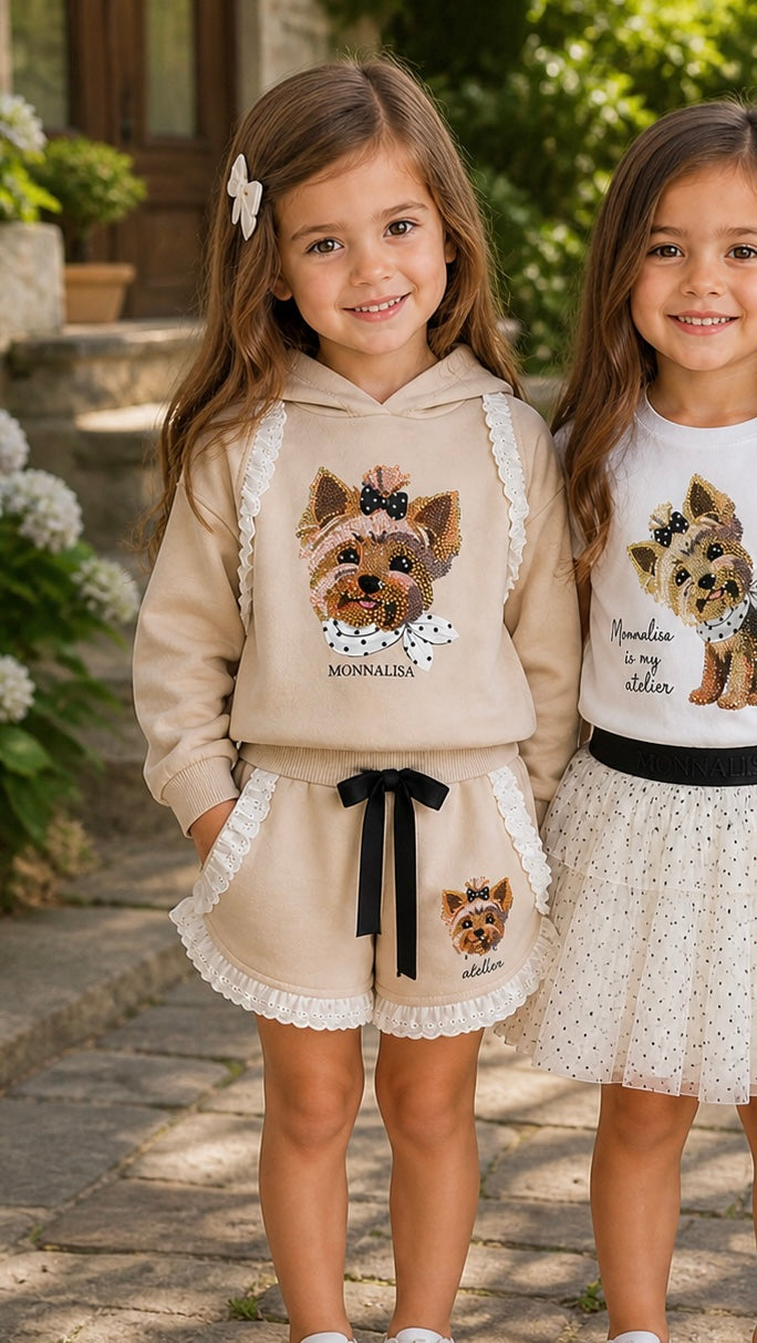 Monnalisa beige puppy short set