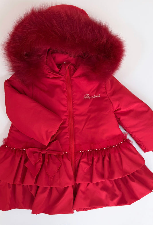 Bimbalo red pearl & fur puffer coat