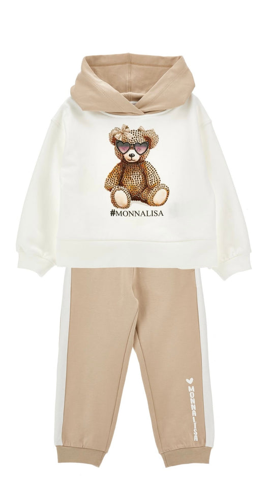 PRE ORDER - Monnalisa beige & white teddy tracksuit