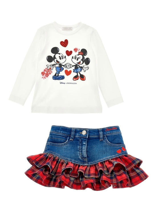 PRE ORDER - Monnalisa Mickey & Minnie Jean skirt and T-shirt set