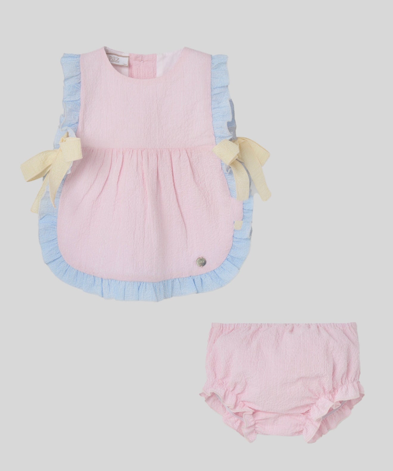 PRE ORDER - Paz pink blue & yellow frilled dress and pant set