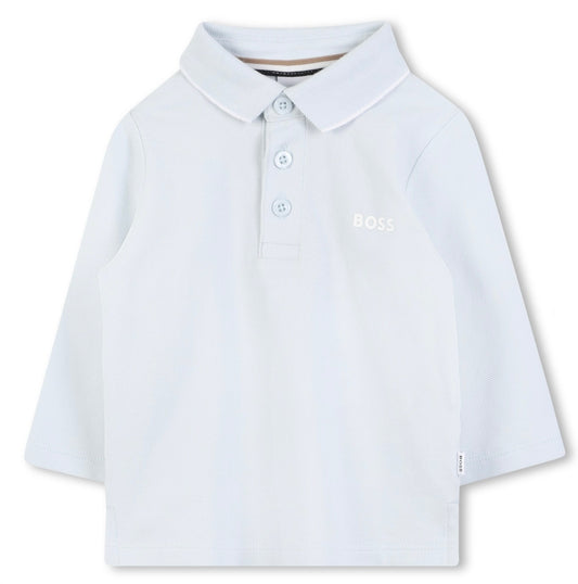 PRE ORDER - boss pale blue long sleeve logo polo shirt