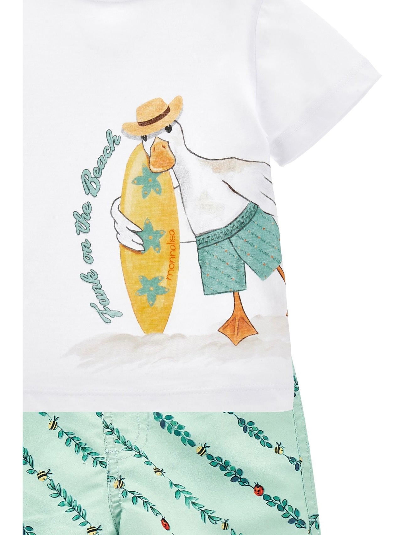 Monnalisa mint green duck swim short & T-shirt set