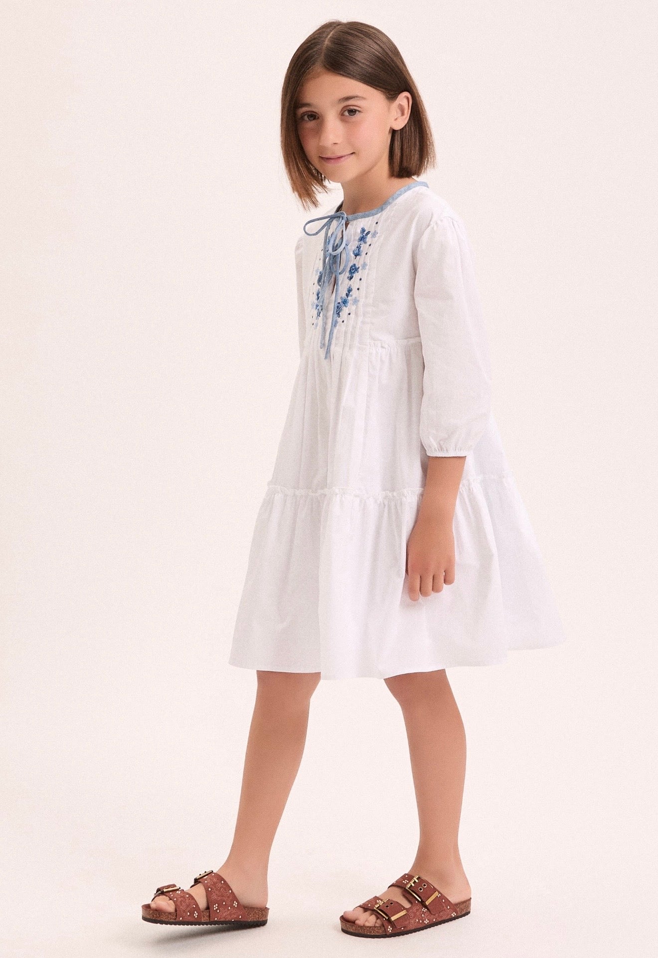 Ermanno Scervino white cotton blue embroidered dress