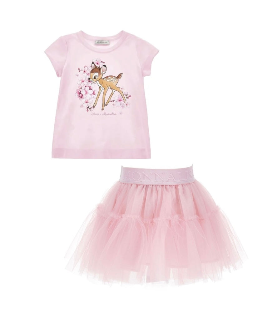 PRE ORDER -Monnalisa pink Bambi T-shirt & tulle skirt set