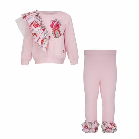 PRE ORDER - Daga magical surprises pink & red presents frilled legging set