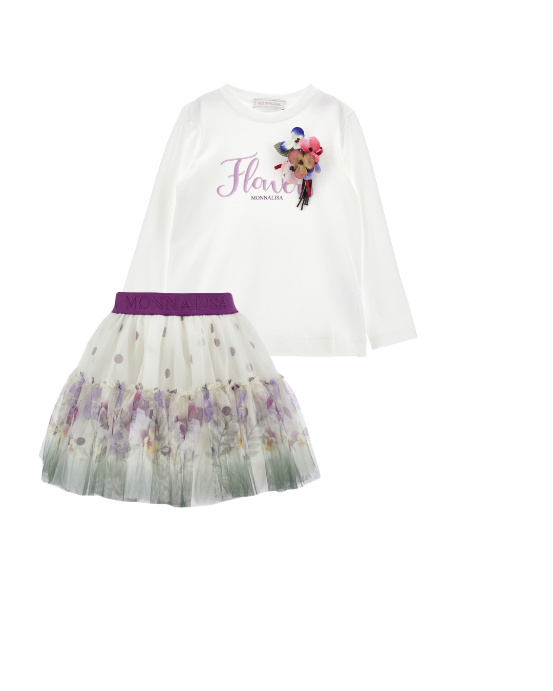 PRE ORDER - monnalisa purple floral tulle skirt set